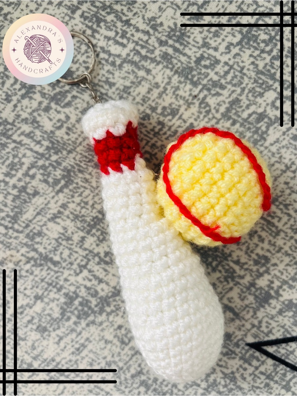 Yellow & White Crochet Keychain
